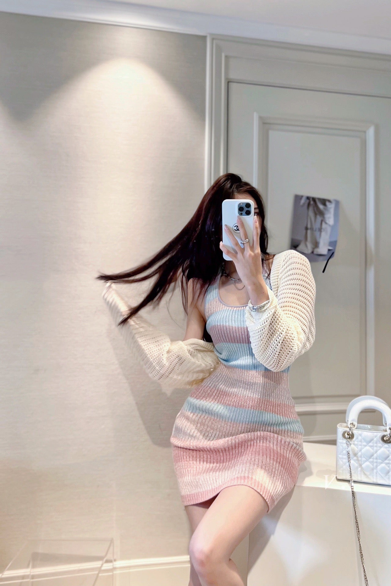 Rainbow Halter Neck Knit Dress