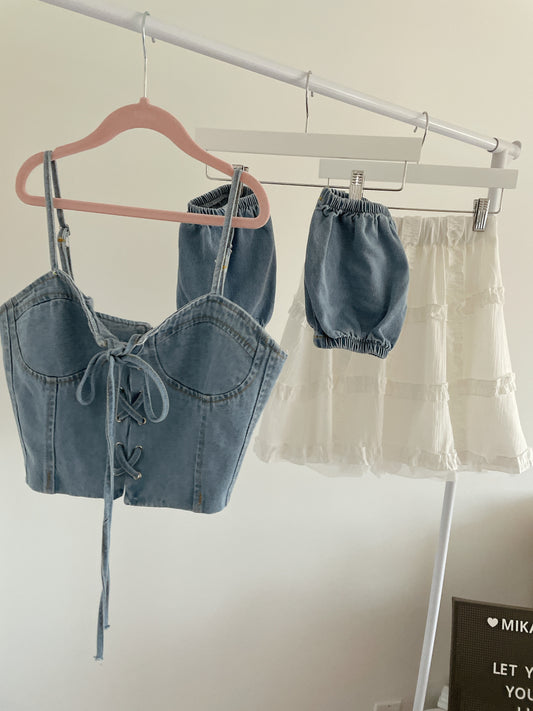 Denim Camisole Tiered Skirt Set