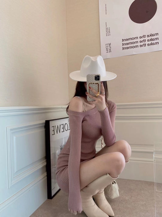 One Shoulder Ribbed Knit Dress
