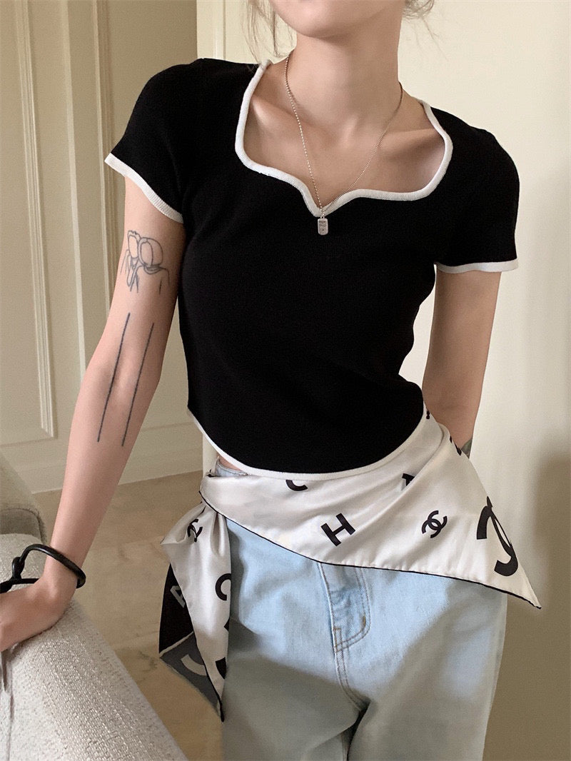 V-Neck Ribbed Top