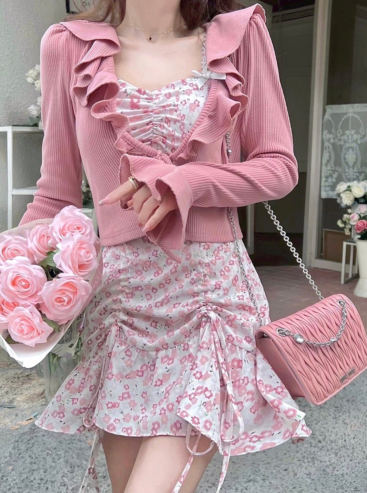 Ruffle Tie Knit Cardigan