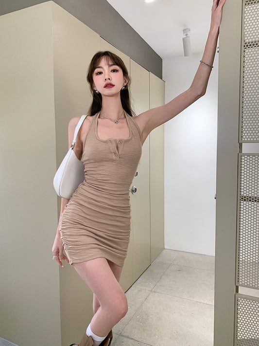 Halter Neck Ribbed Bodycon Dress