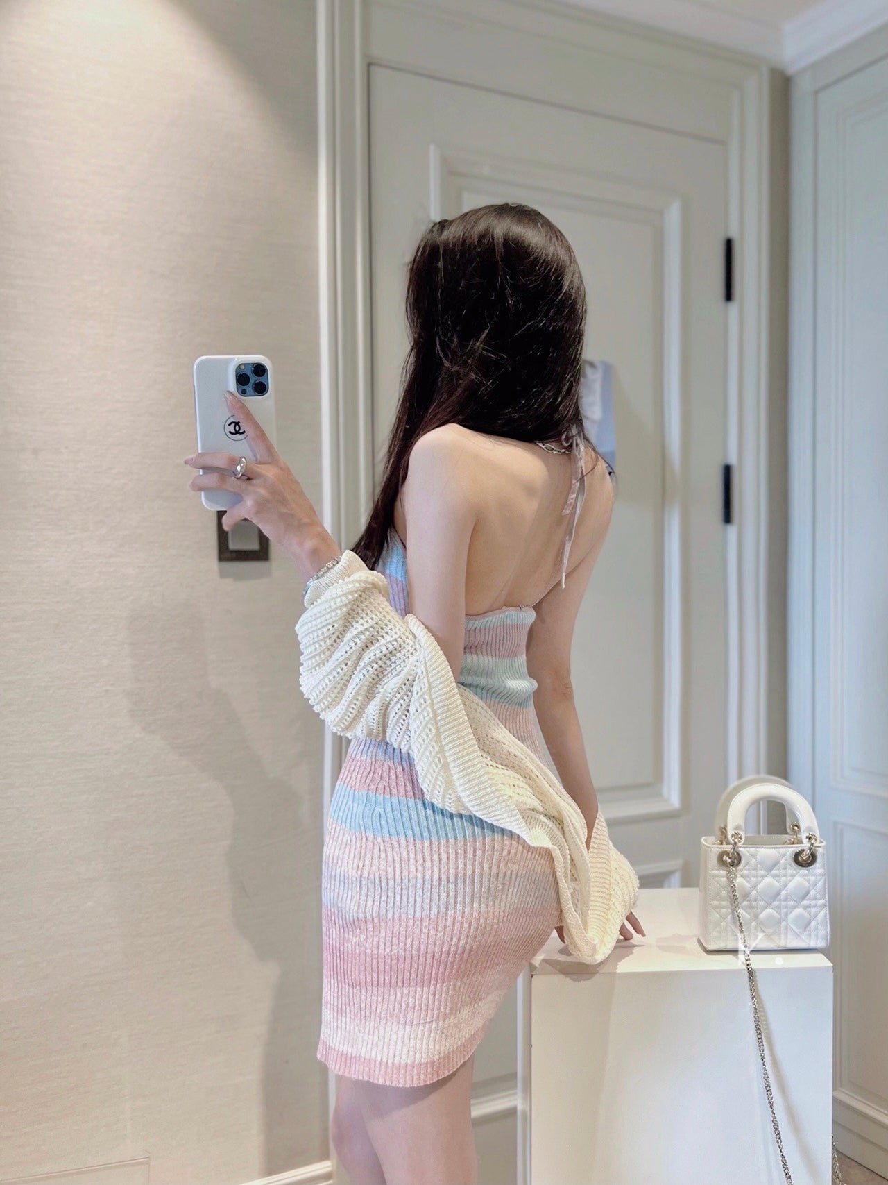 Rainbow Halter Neck Knit Dress