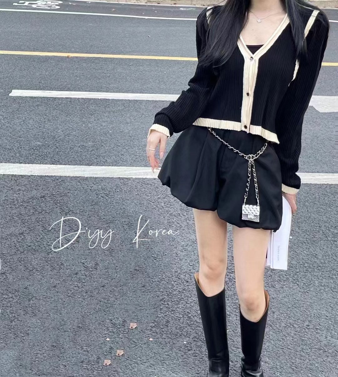 Chanel Style Ribbed Knit Cardigan