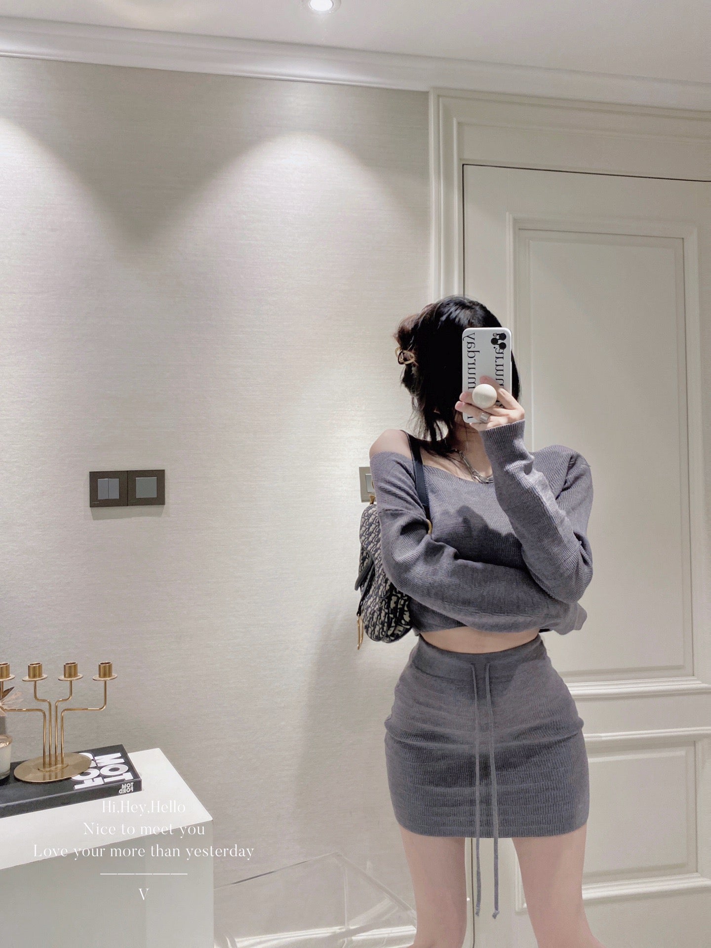Knit Cropped Top and Skirt Set
