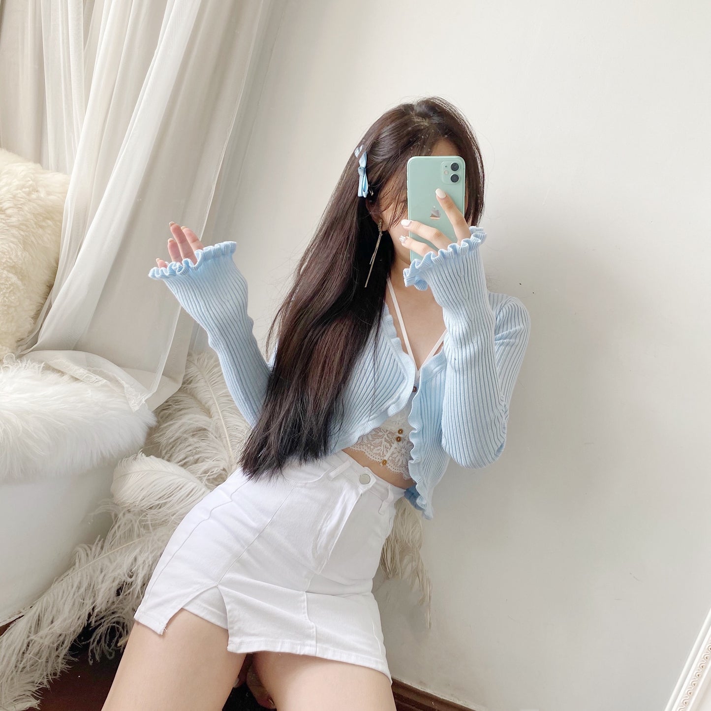 Ribbed Knit Short Cardigan