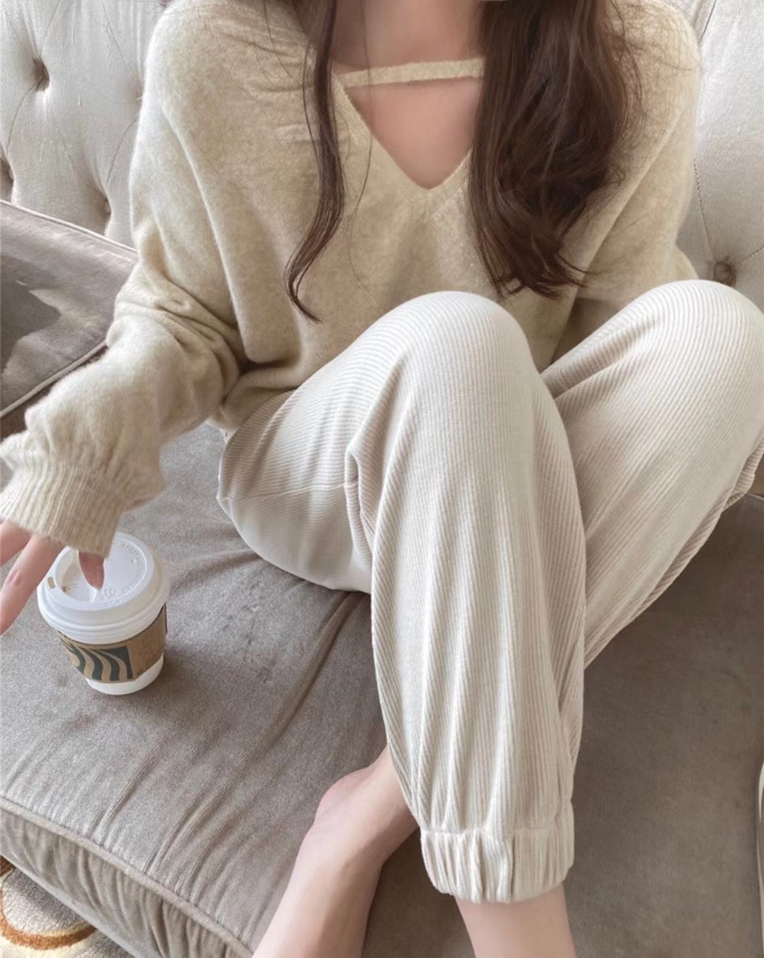Fleece Lined Ribbed Sweatpants
