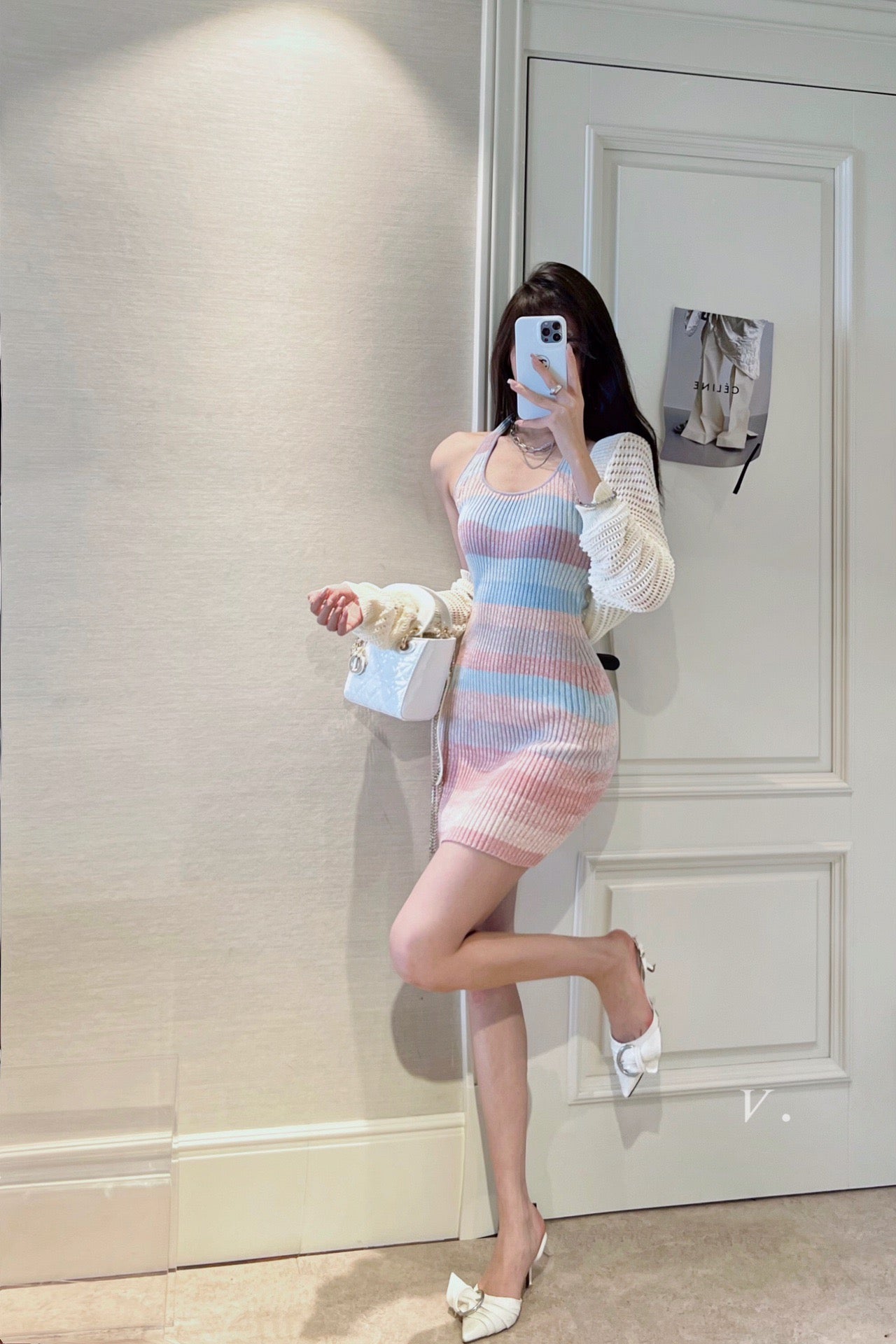 Rainbow Halter Neck Knit Dress