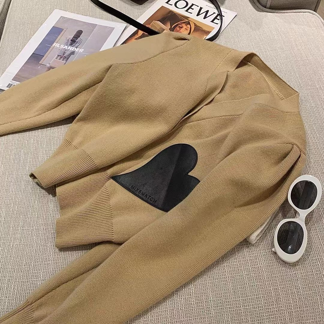 Leather Heart Knit Cardigan