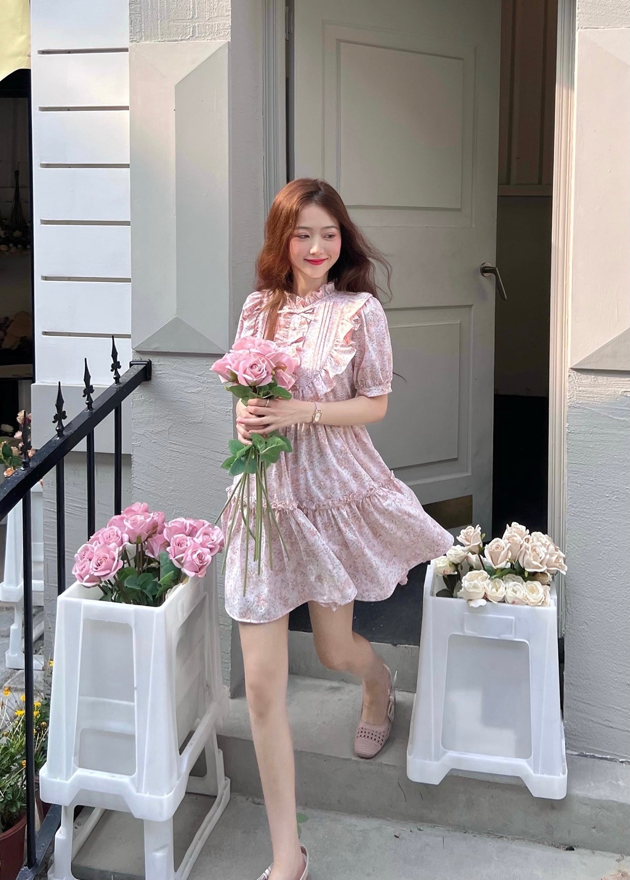Sakura Ruffle Trim Tiered Dress