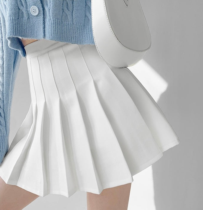 High Waist Preppy Pleated Skirt