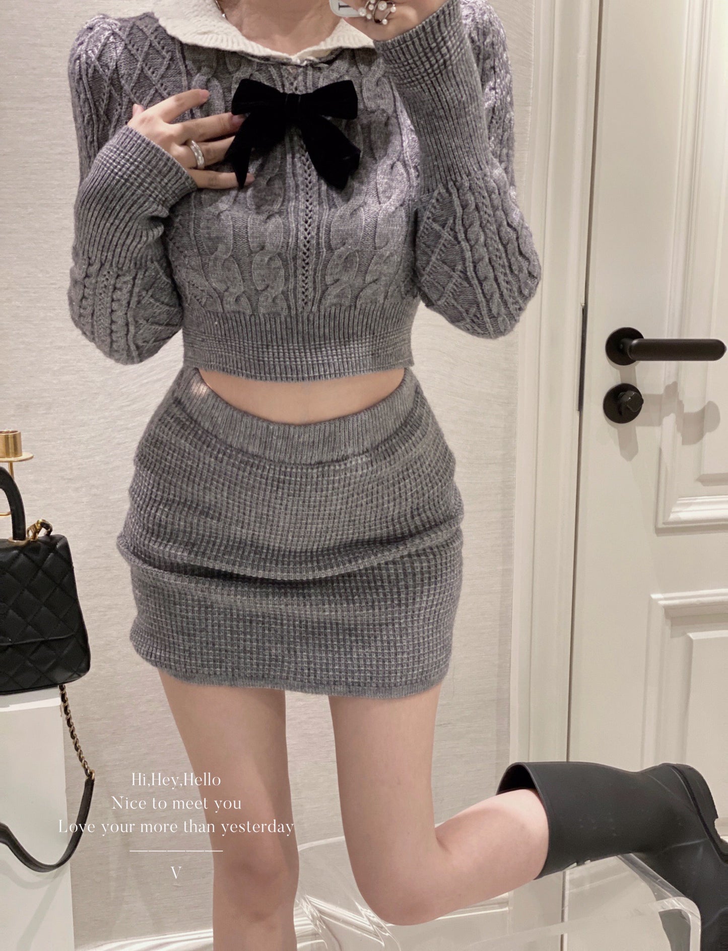 Ribbon Cable Sweater with Skirt Set