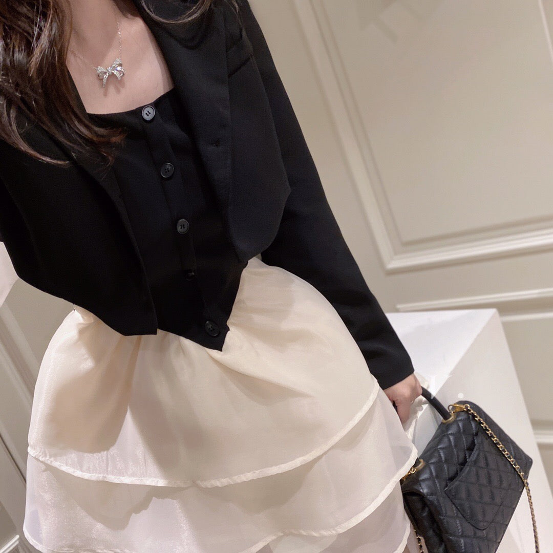 Layered Bubble Dress Cropped Blazer Set