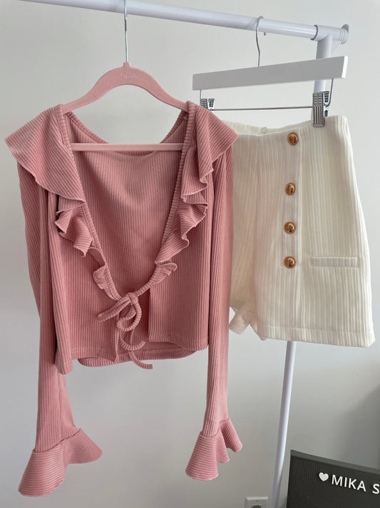 Ruffle Tie Knit Cardigan
