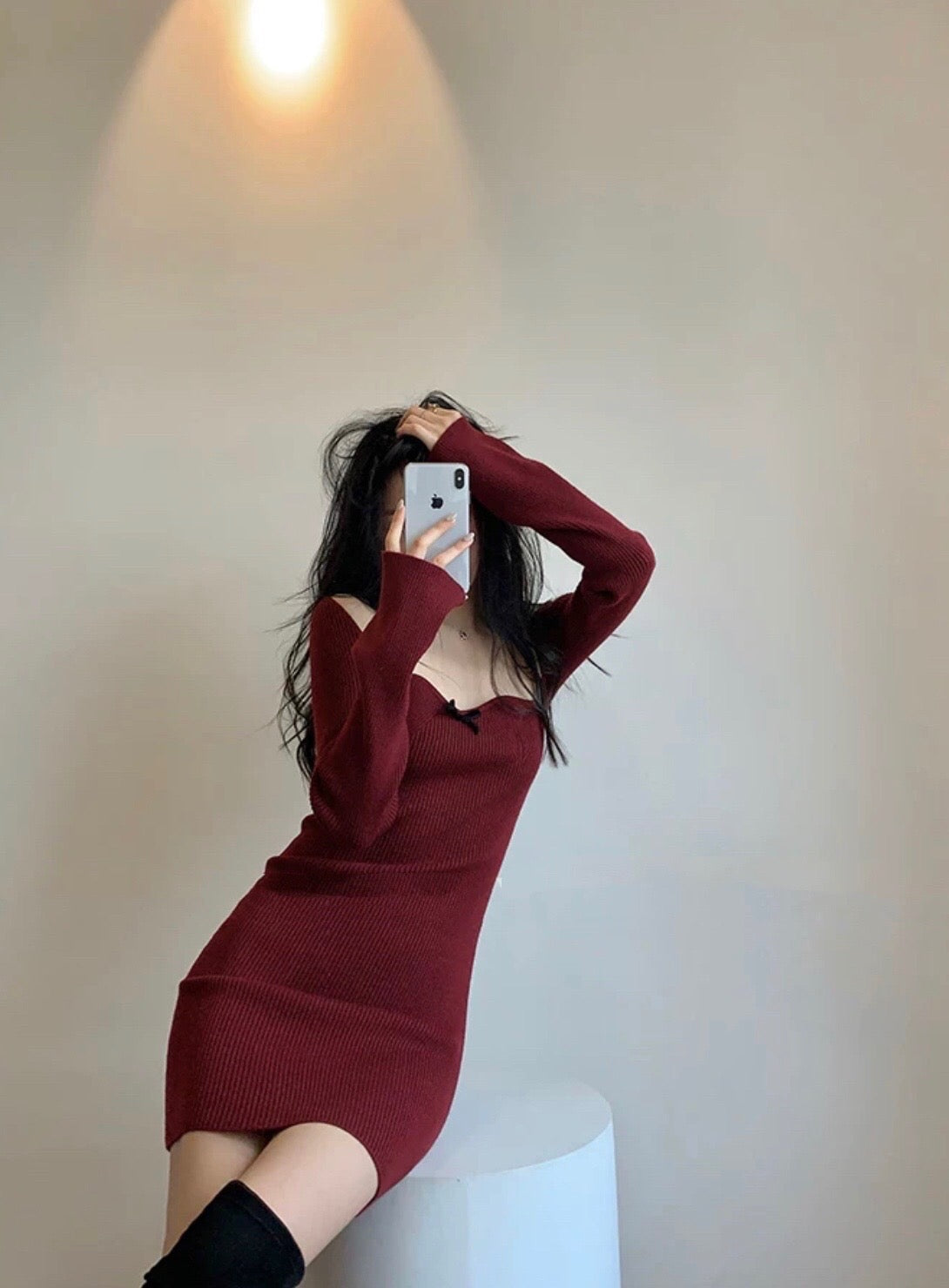 Off The Shoulder Ribbed Knit Dress