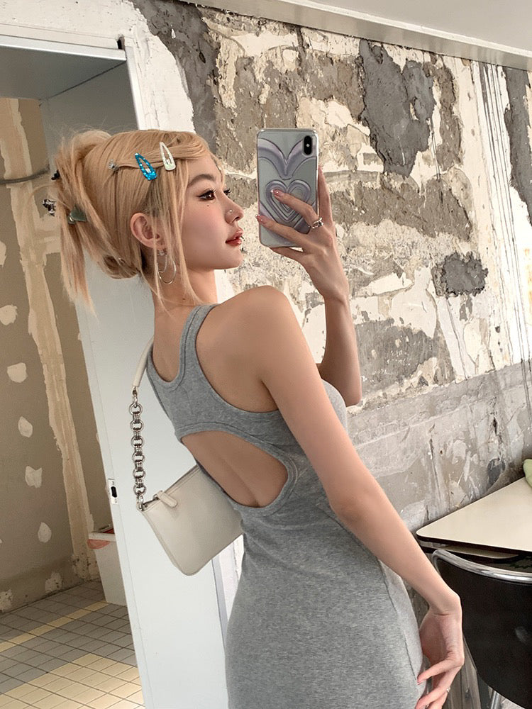 Hollow Out Back Cotton Dress