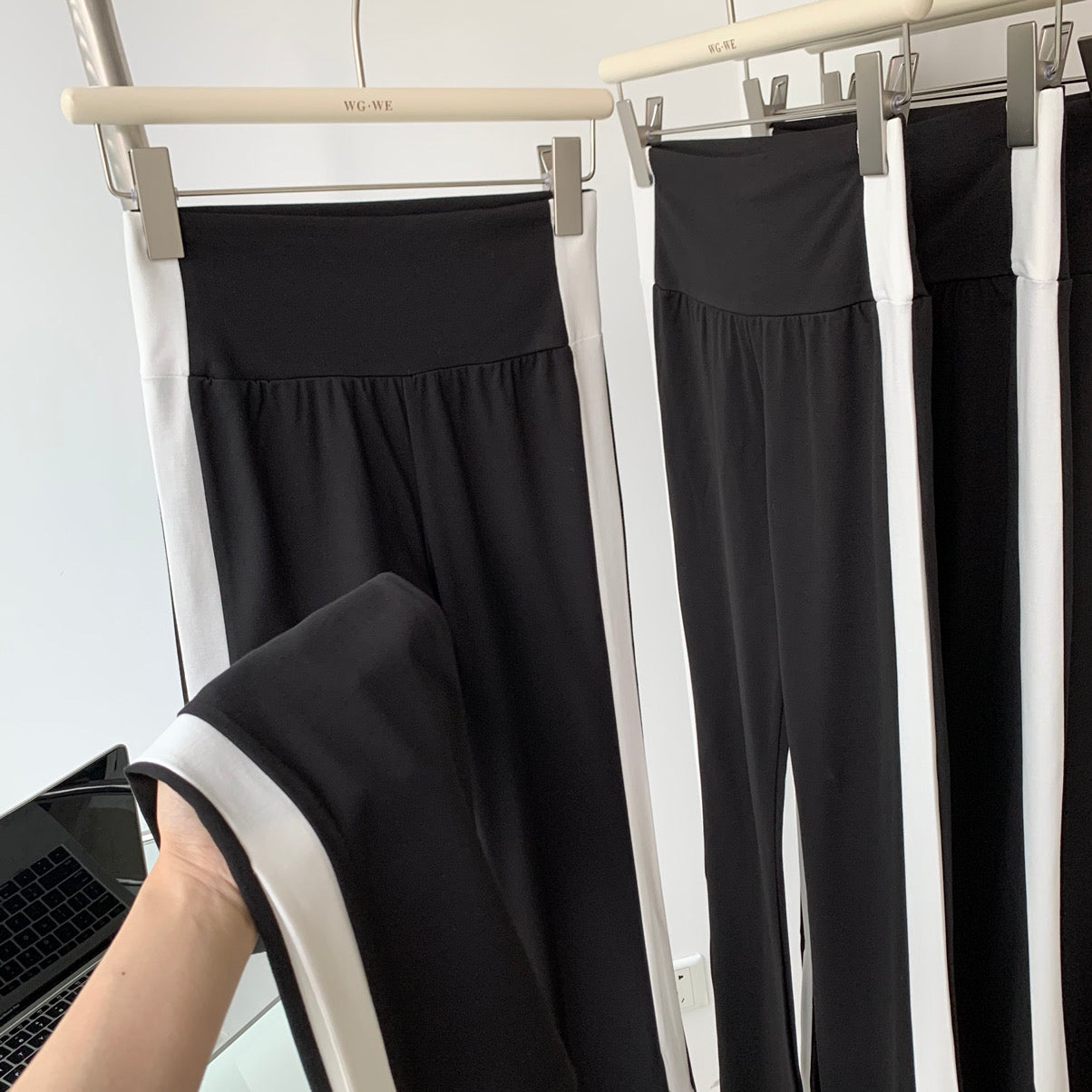 White Lined Flare Pants