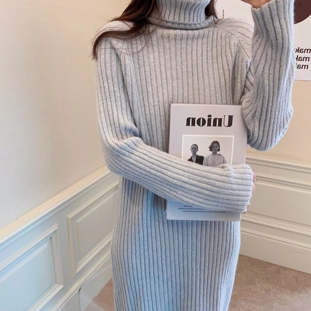 Turtleneck Ribbed Sweater Dress