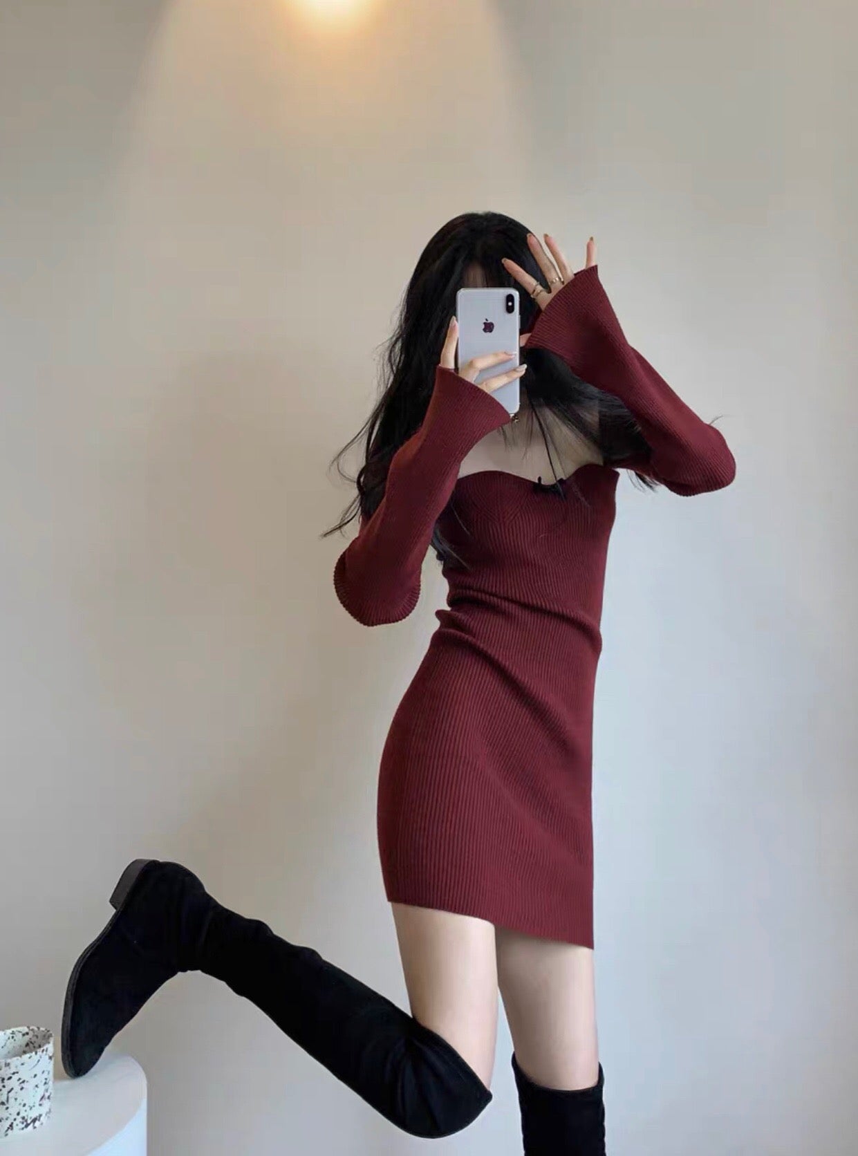 Off The Shoulder Ribbed Knit Dress