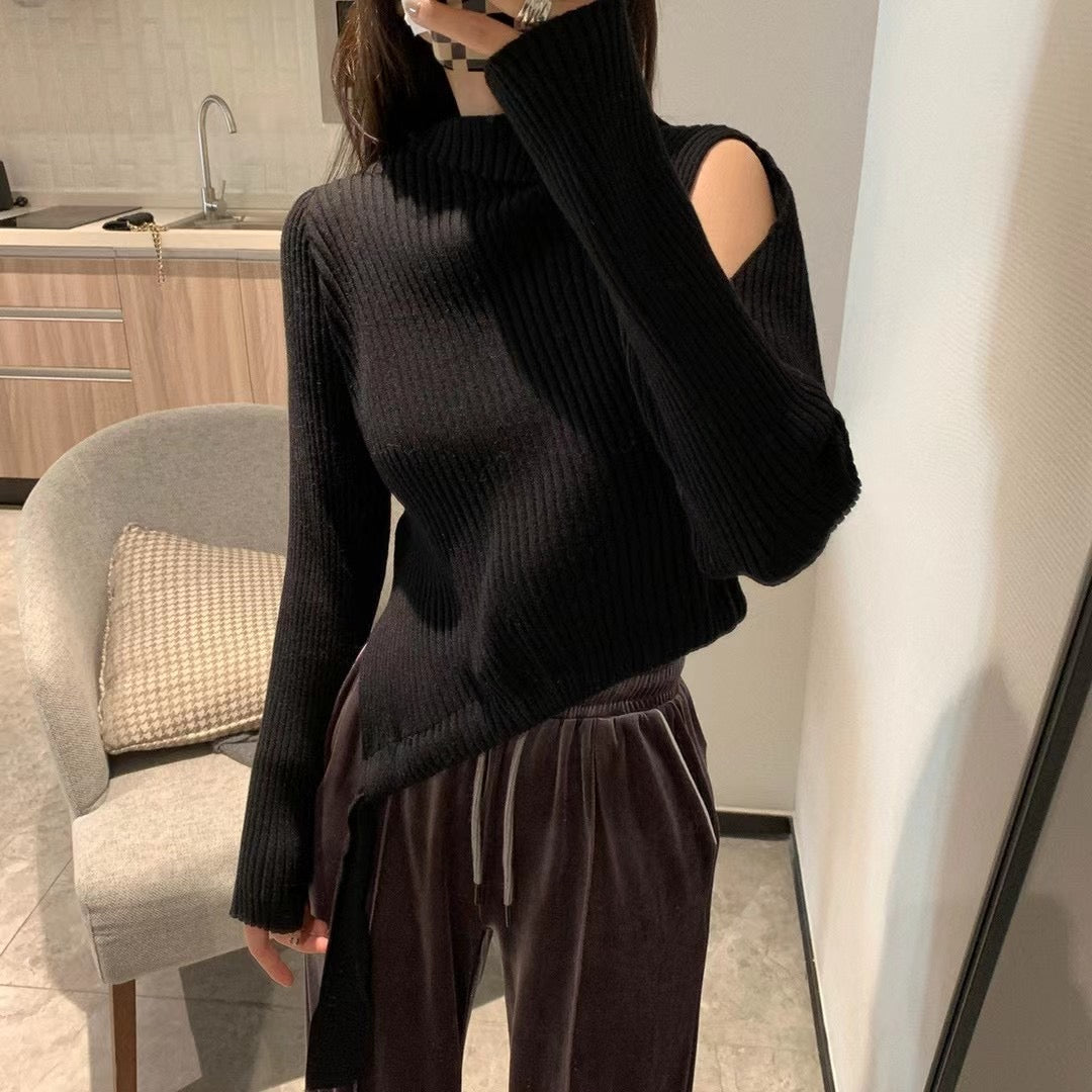 One Shoulder Ribbed Knit Top
