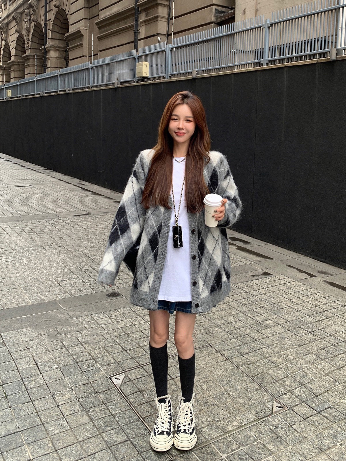Diamonds Pattern Faux Mink Cardigan