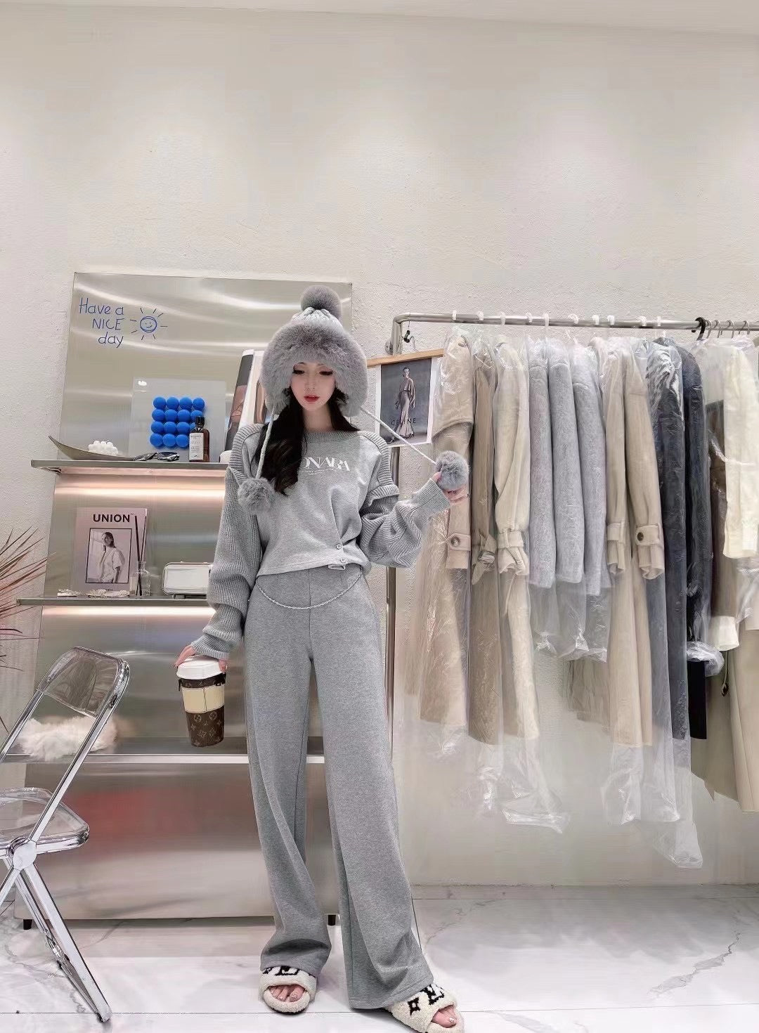 Knit Puff Sleeves Spliced Sweatshirt