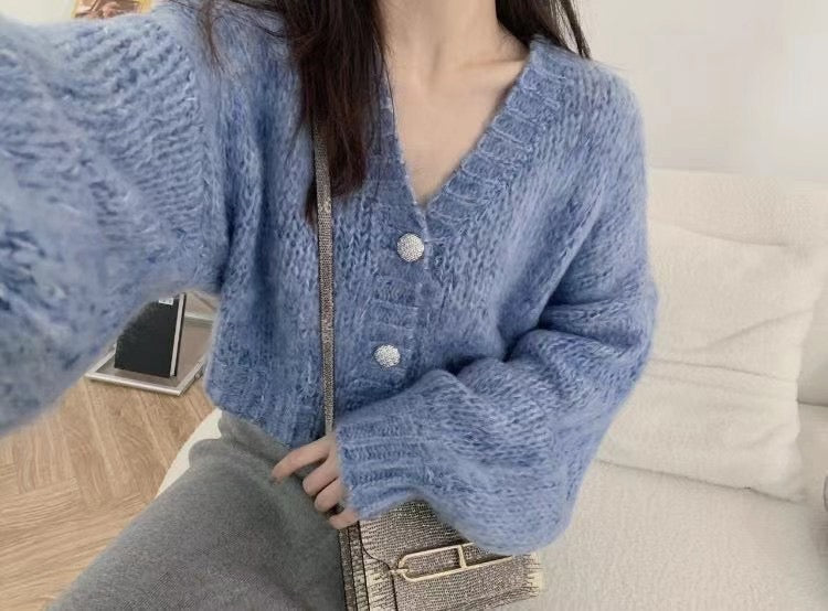 Lantern Sleeves Knit Cardigan