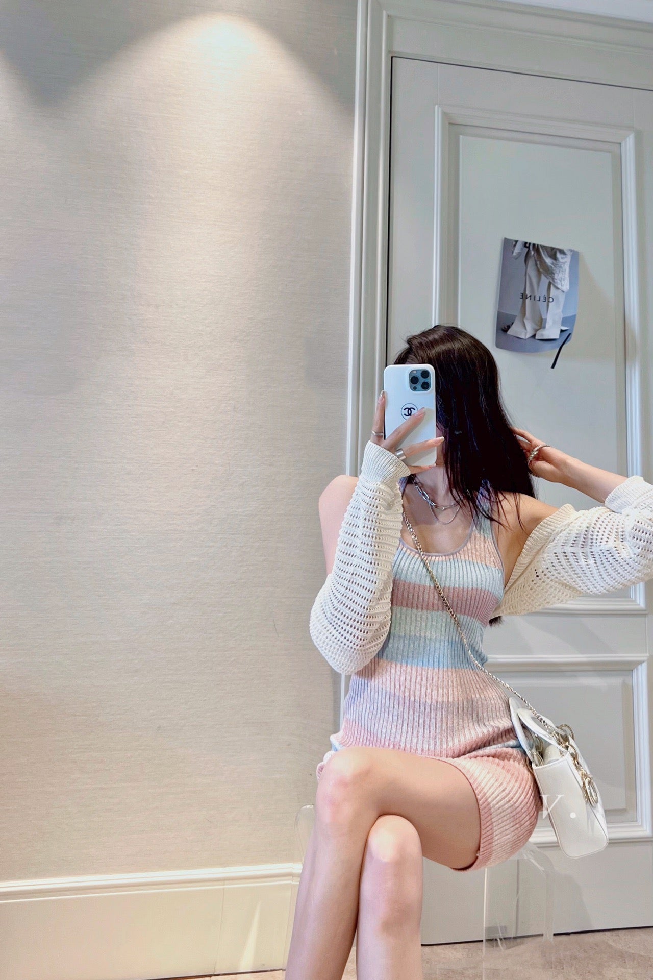 Rainbow Halter Neck Knit Dress