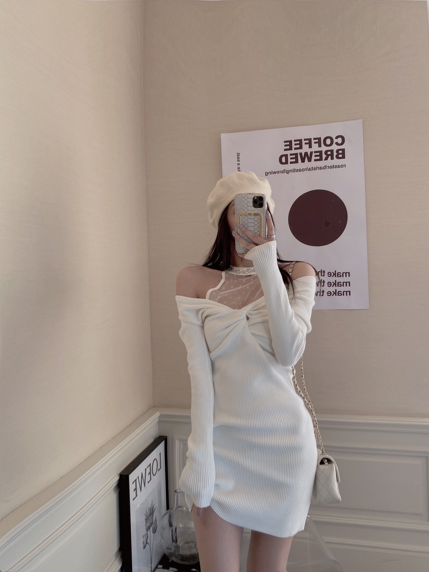 Lace Halter Neck Knit Dress