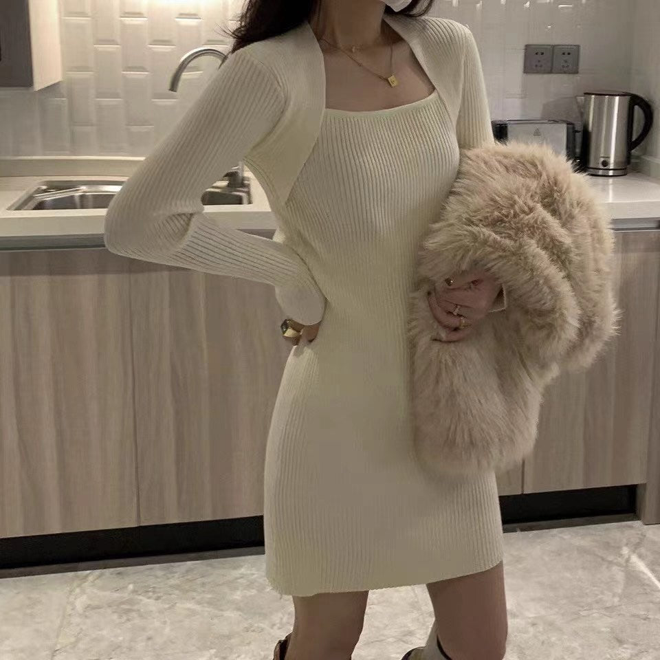 Square Neck Ribbed Knit Dress