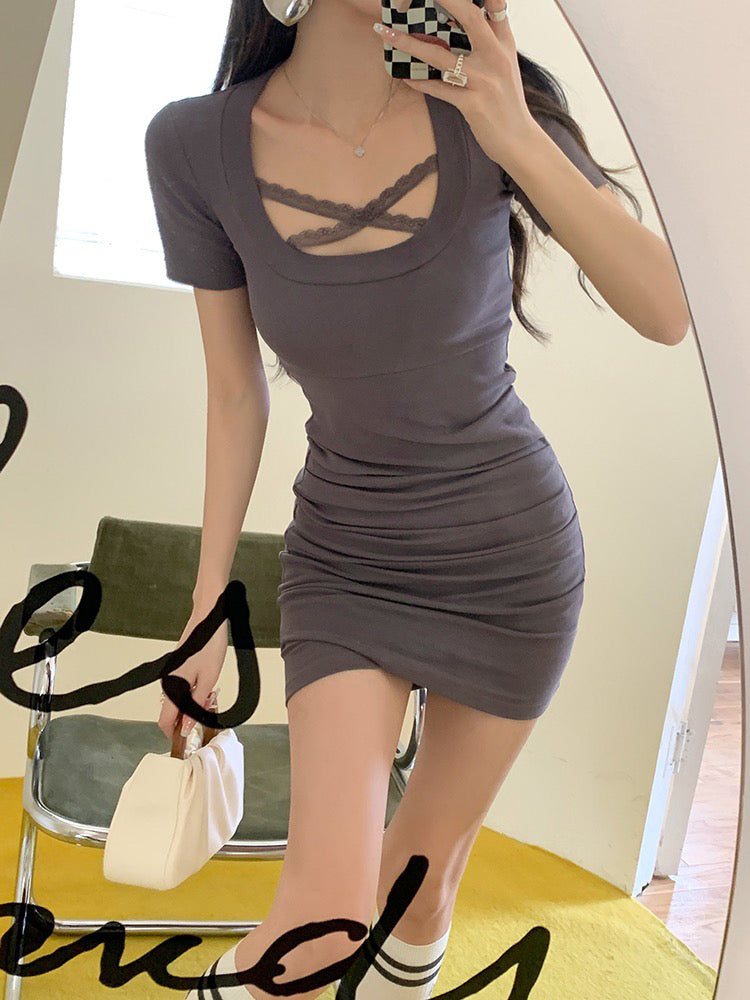 Cross Lace U Neck Dress