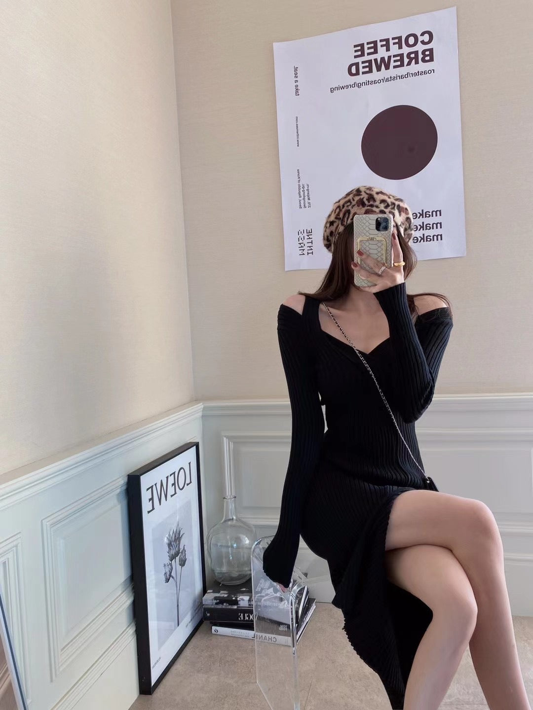 Off The Shoulder Knit Midi Dress