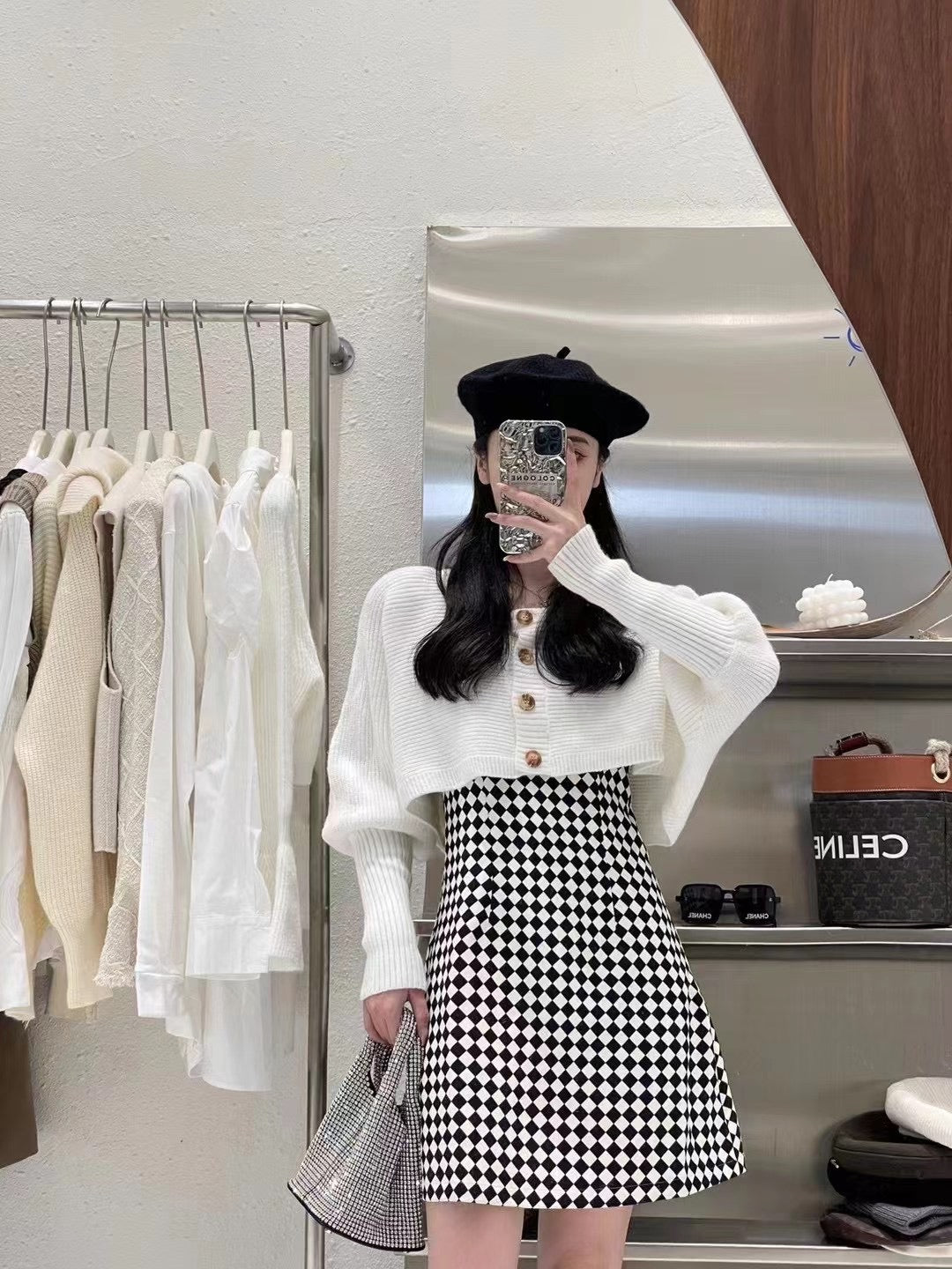 Diamond Dress And Knit Cardigan Set