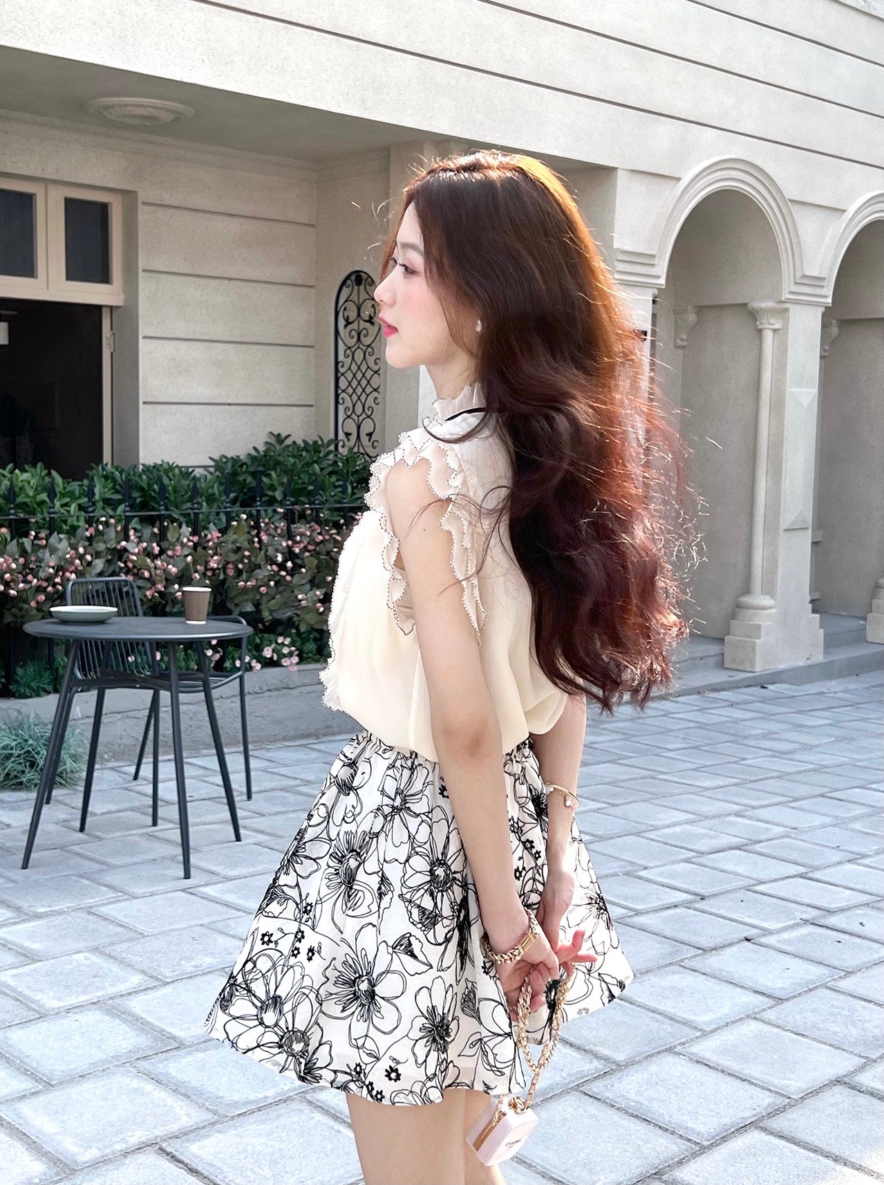 Vintage Chiffon Pleated Top