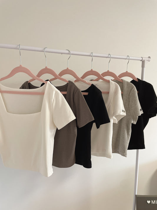 Square Neck Cropped Cotton Tee