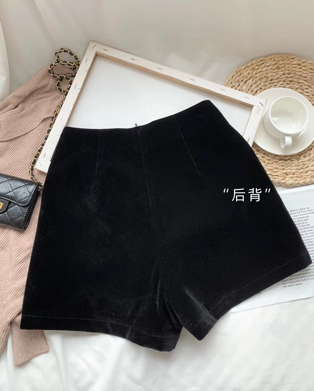 Gold Button Velvet Shorts