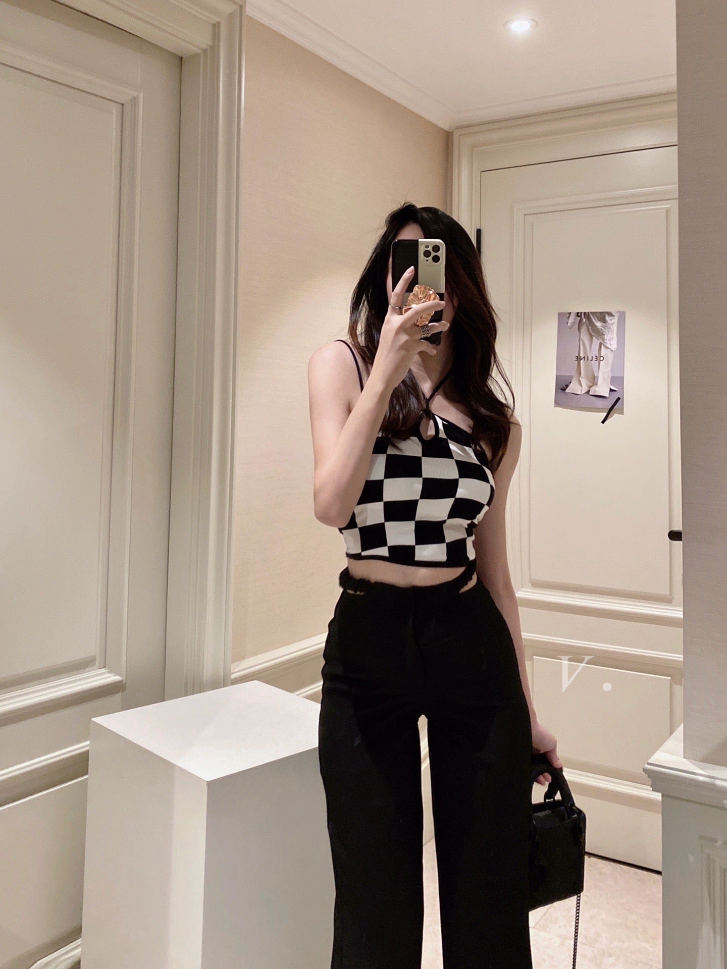 Checker Halter Knit Camisole
