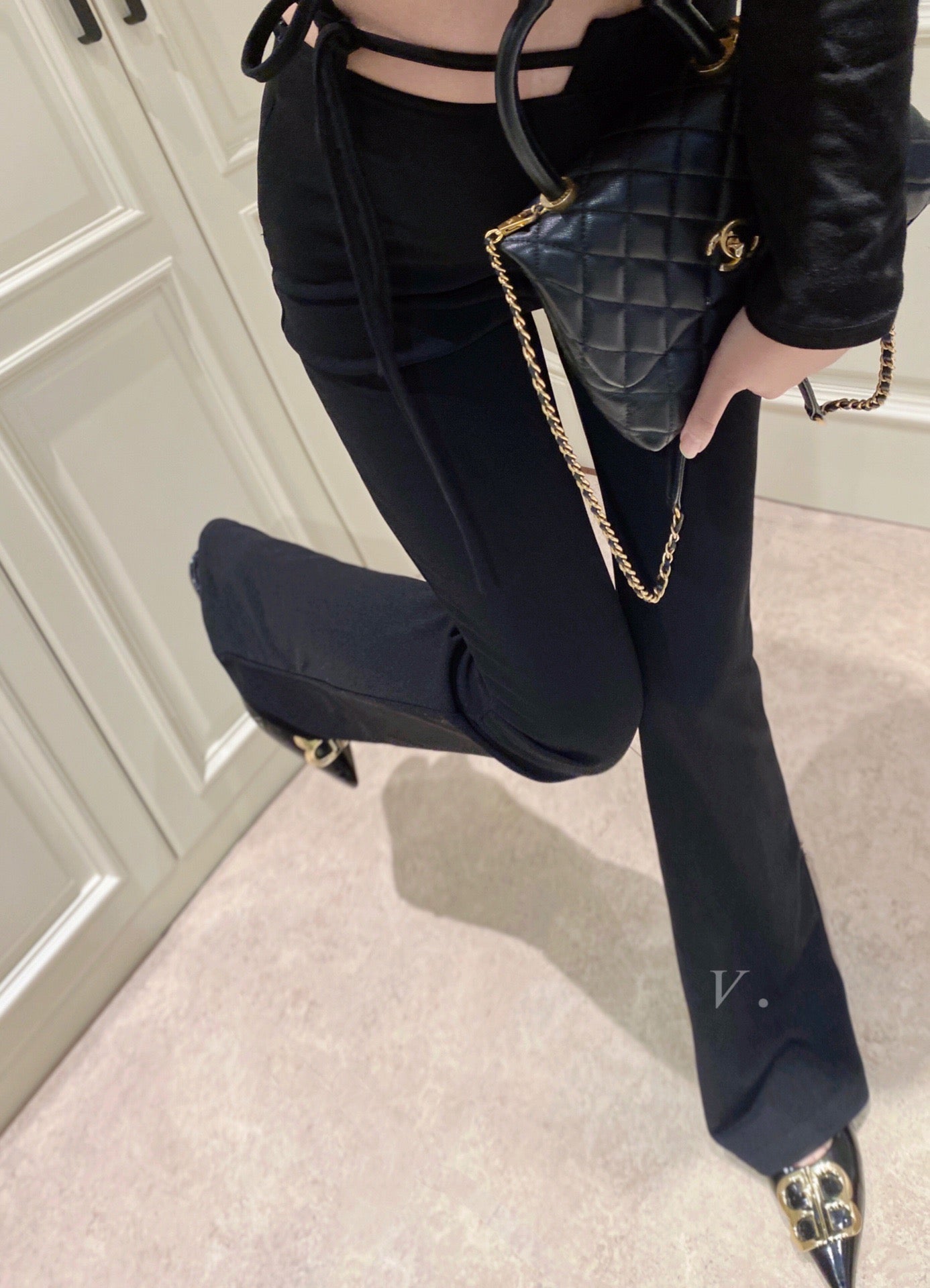 One Side Straps Flare Pants