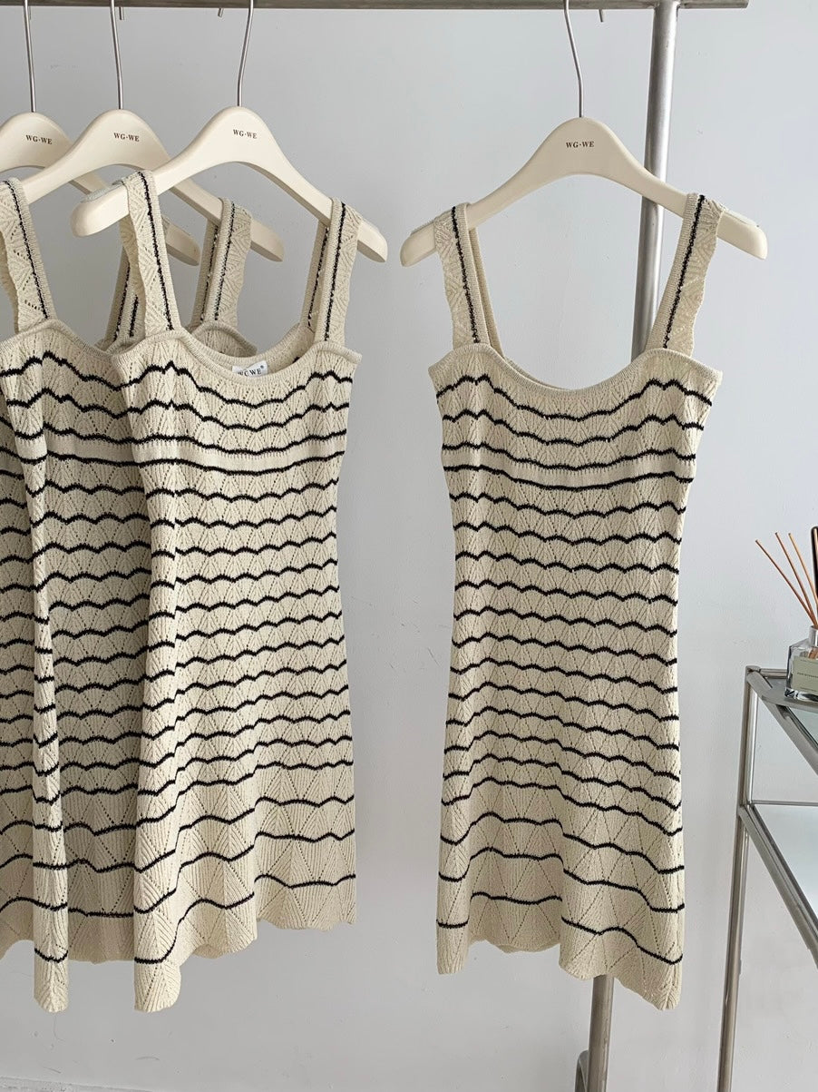 Pointelle Striped Knit Dress