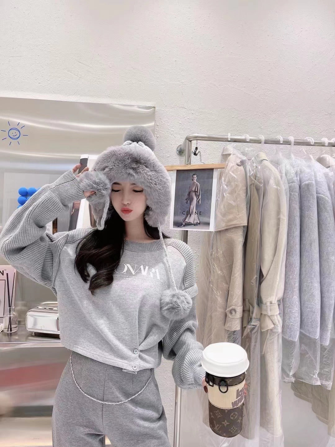 Knit Puff Sleeves Spliced Sweatshirt
