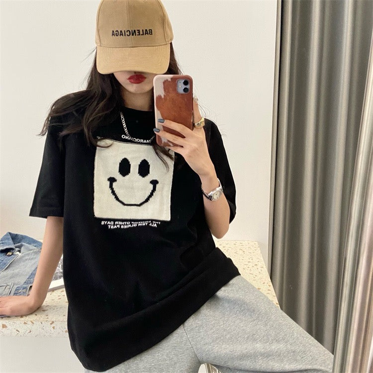 Square Smile Face Oversized Tee