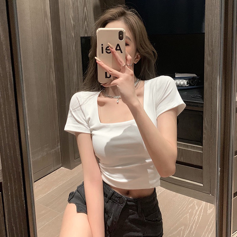 Square Neck Cropped Cotton Tee