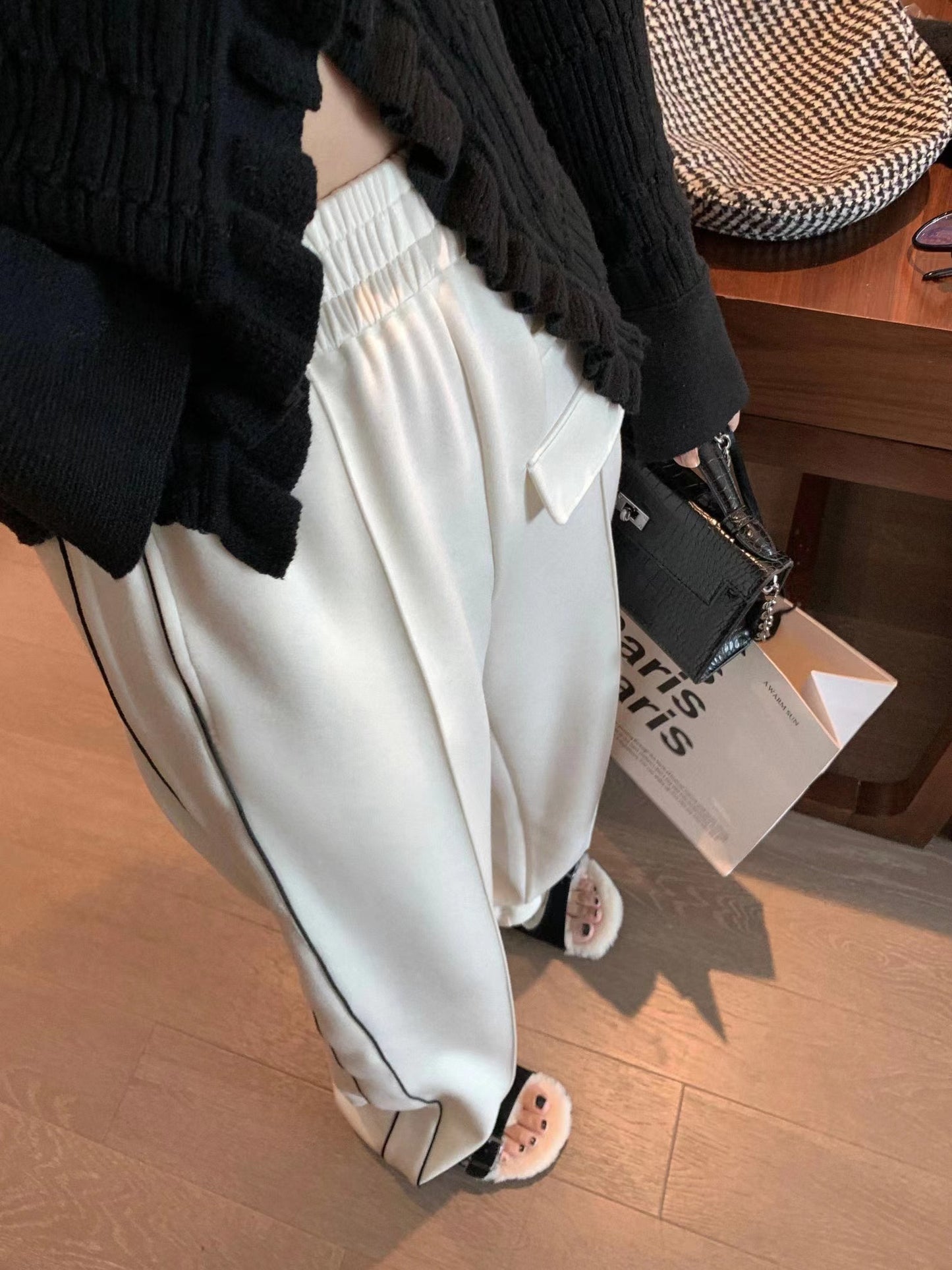 Black Lined Cotton Pants