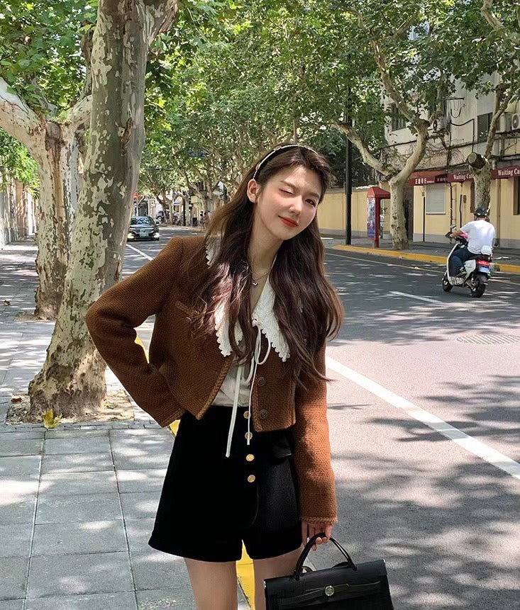 Gold Button Velvet Shorts