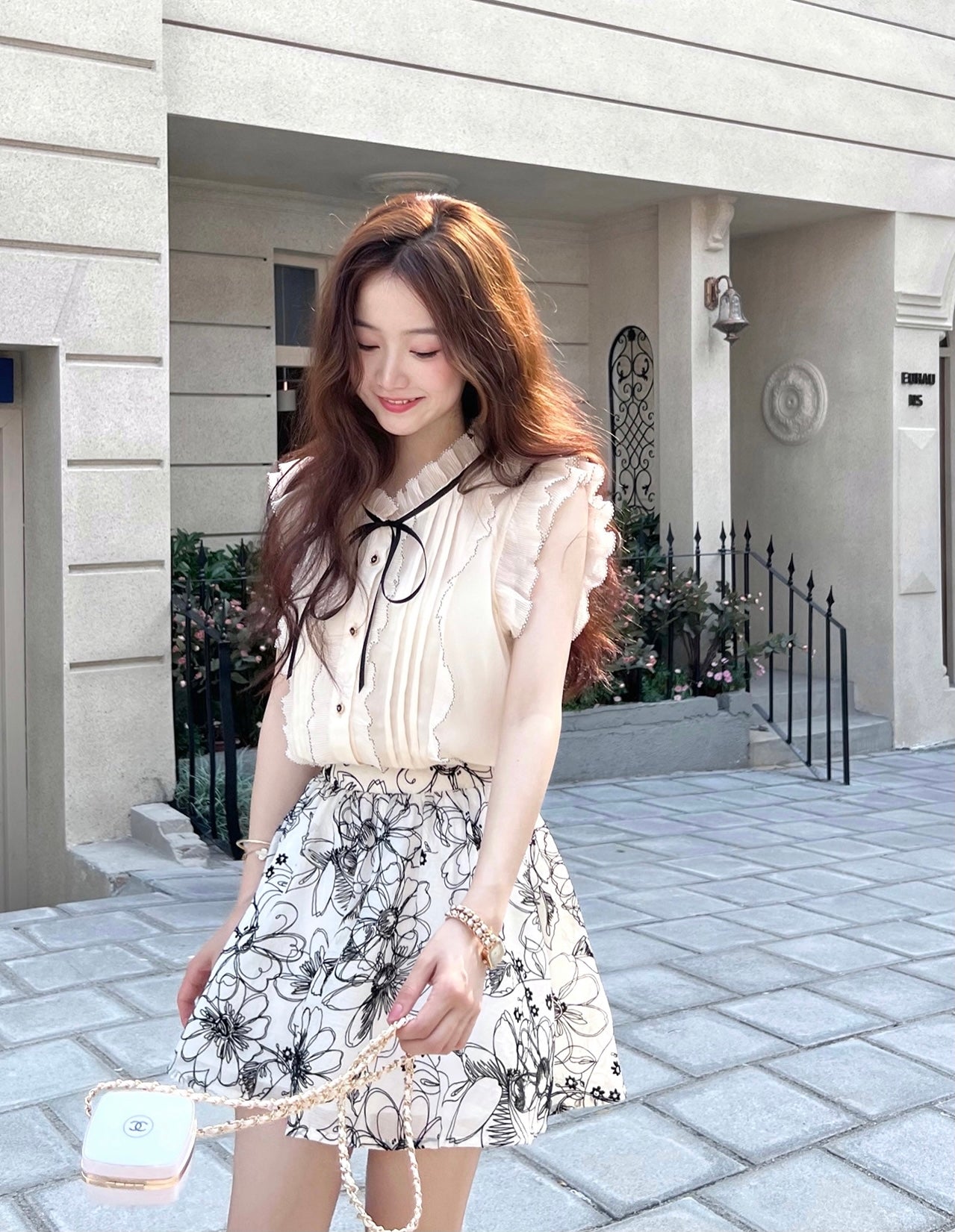 Vintage Chiffon Pleated Top