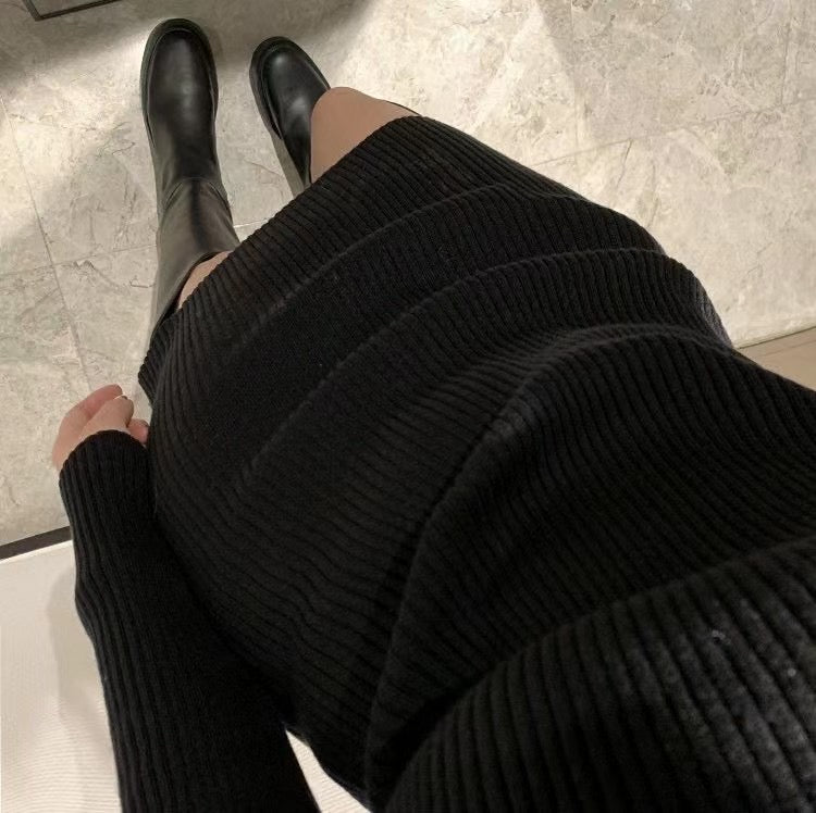 Square Neck Ribbed Knit Dress