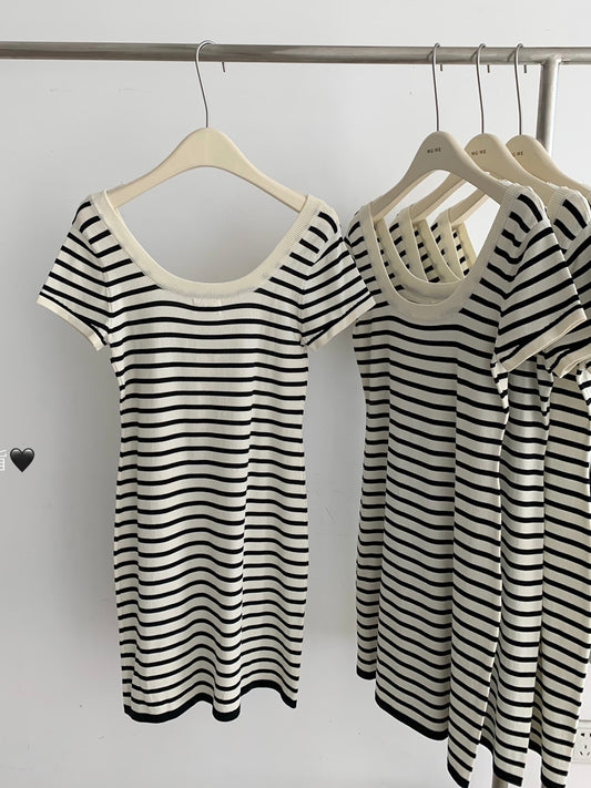 Striped Knit Basic Dress