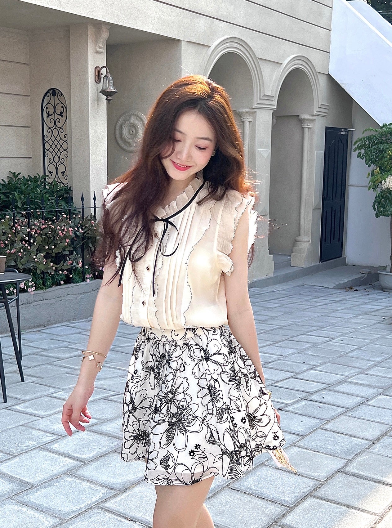 Vintage Chiffon Pleated Top