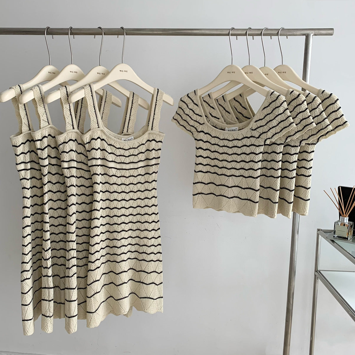 Pointelle Striped Knit Cropped Top