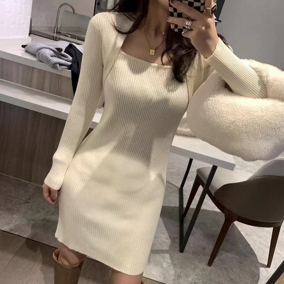 Square Neck Ribbed Knit Dress